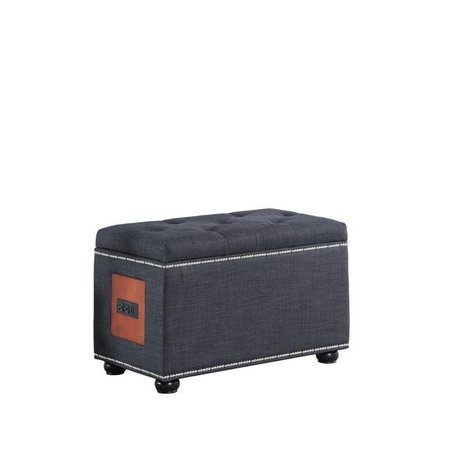 ORE INTERNATIONAL ORE International HB4854 19 in. Dark Gray Melo Tufted Nailhead Trim Storage Ottoman with Charging Station HB4854
